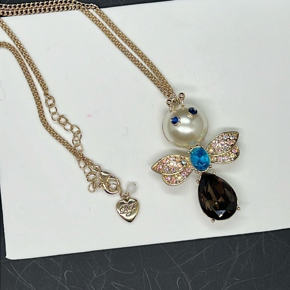 Betsy Johnson Pearl critters bug pendant necklace